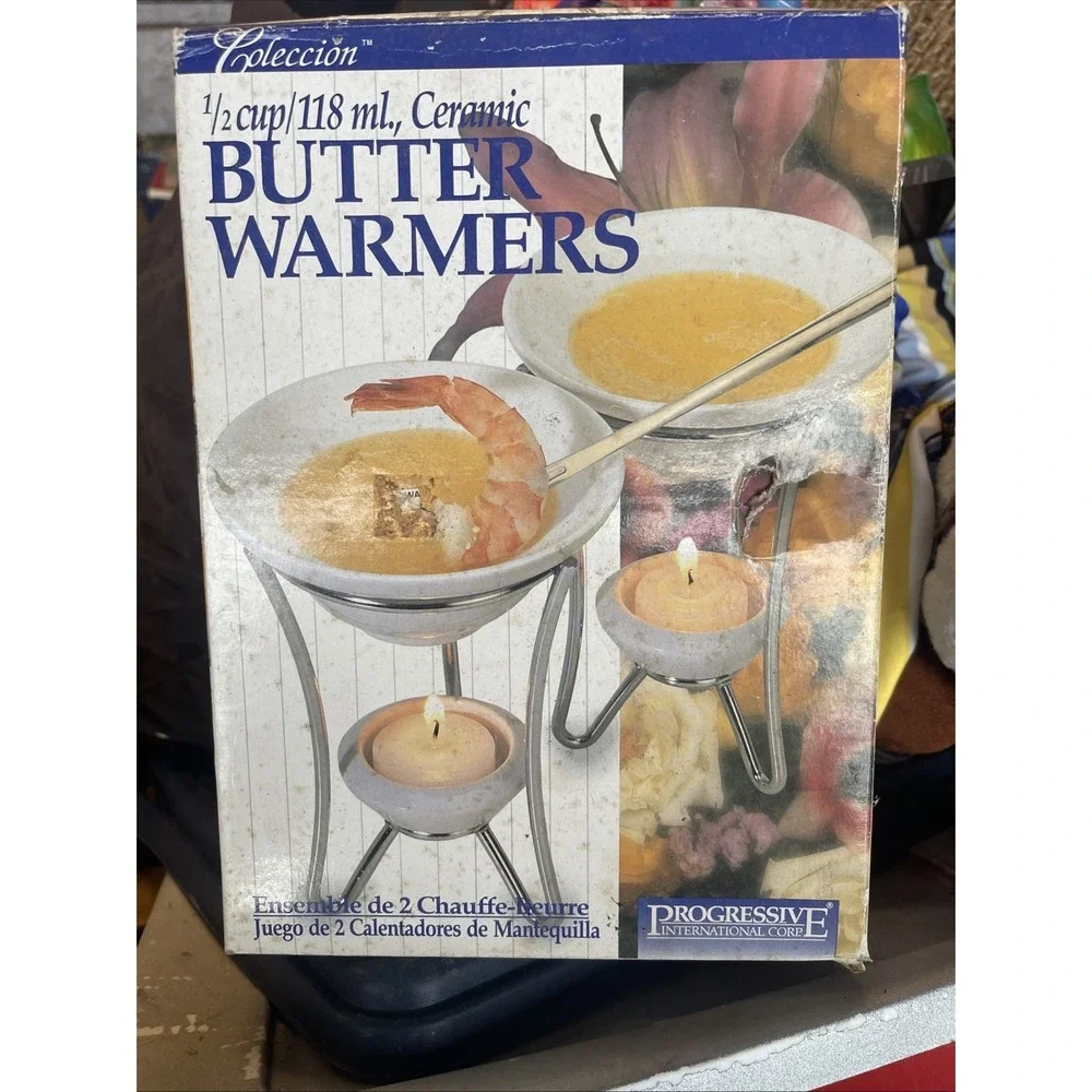 Progressive‎ Set of 2 Ceramic Butter Warmers w/ 2 tealights - New  In Box